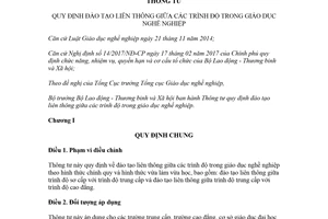 Thông tư 27/2017/TT-BLĐTBXH đào tạo liên thông giữa các trình độ trong giáo dục nghề nghiệp