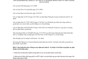 Thông tư 01/2018/TT-BTTTT định mức kinh tế kỹ thuật đo kiểm phát thanh truyền hình