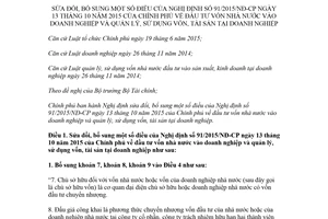 Nghị định 32/2018/NĐ-CP sửa đổi Nghị định 91/2015/NĐ-CP đầu tư vốn nhà nước vào doanh nghiệp