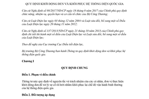 Thông tư 22/2017/TT-BCT khởi động đen khôi phục hệ thống điện quốc gia