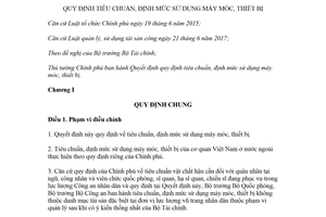 Quyết định 50/2017/QĐ-TTg quy định tiêu chuẩn định mức sử dụng máy móc thiết bị