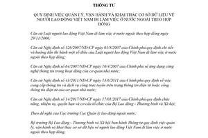 Thông tư 35/2017/TT-BLĐTBXH khai thác cơ sở dữ liệu người lao động Việt Nam làm việc ở nước ngoài