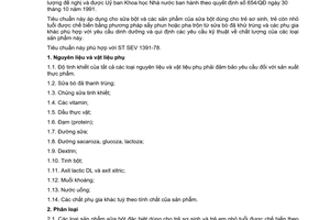 TCVN 5540:1991 TCVN 5540:1991 (ST SEV 1391 - 1978)
về sản phẩm sữa bột đặc biệt dùng cho trẻ sơ sinh và còn nhỏ tuổi – yêu cầu kỹ thuật