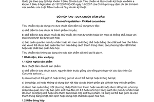 Tiêu chuẩn quốc gia TCVN 168:1991 (CODEX STAN 115-1981) về Đồ hộp rau - Dưa chuột dầm dấm chuyển đổi năm 2008 do Ủy ban Khoa học Nhà nước ban hành