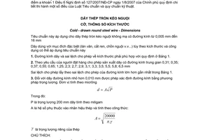 Tiêu chuẩn quốc gia TCVN 1847:1976 về Dây thép tròn kéo nguội - Cỡ, thông số, kích thước chuyển đổi năm 2008