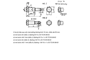 Tiêu chuẩn Việt Nam TCVN 98:1963 về Bulông tinh đầu sáu cạnh nhỏ dùng ghép vào lỗ đã doa - Kích thước