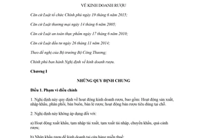 Nghị định 105/2017/NĐ-CP sản xuất kinh doanh rượu