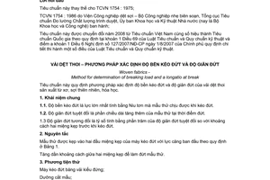 Tiêu chuẩn quốc gia TCVN 1754:1986 về Vải dệt thoi - Phương pháp xác định độ bền kéo đứt và độ giãn đứt chuyển đổi năm 2008 do Ủy ban Khoa học và Kỹ thuật Nhà nước ban hành