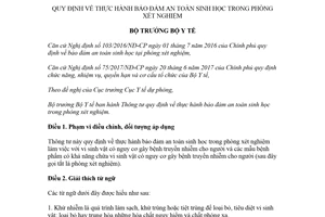 Thông tư 37/2017/TT-BYT thực hành bảo đảm an toàn sinh học trong phòng xét nghiệm