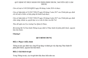 Thông tư 03/2018/TT-BYT quy định về Thực hành tốt phân phối thuốc nguyên liệu làm thuốc