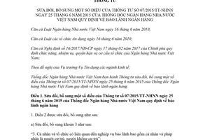 Thông tư 13/2017/TT-NHNN sửa đổi Thông tư 07/2015/TT-NHNN bảo lãnh ngân hàng