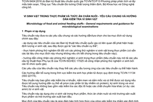 Tiêu chuẩn quốc gia TCVN 6404:2016 (ISO 7218:2007  with amendment 1:2013) về Vi sinh vật trong thực phẩm và thức ăn chăn nuôi - Yêu cầu chung và hướng dẫn kiểm tra vi sinh vật