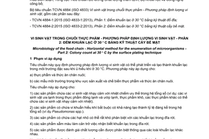 Tiêu chuẩn quốc gia TCVN 4884-2:2015 (ISO 4833-2:2013 đính chính kỹ thuật 1:2014) về Vi sinh vật trong chuỗi thực phẩm - Phương pháp định lượng vi sinh vật - Phần 2: Đếm khuẩn lạc ở 30 độ C bằng kỹ thuật cấy bề mặt