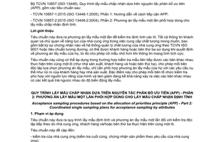 Tiêu chuẩn quốc gia TCVN 10857-2:2015 (ISO 13448-2:2004) về Quy trình lấy mẫu chấp nhận dựa trên nguyên tắc phân bổ ưu tiên (APP) - Phần 2: Phương án lấy mẫu một lần phối hợp dùng cho lấy mẫu chấp nhận định tính