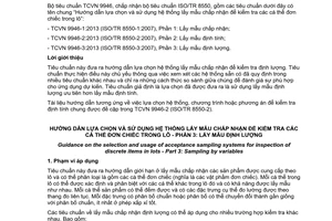 Tiêu chuẩn quốc gia TCVN 9946-3:2013 (ISO/TR 8550-3:2007) về Hướng dẫn lựa chọn và sử dụng hệ thống lấy mẫu chấp nhận để kiểm tra các cá thể đơn chiếc trong lô - Phần 3: Lấy mẫu định lượng