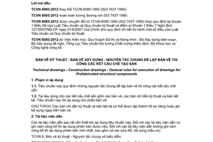 Tiêu chuẩn quốc gia TCVN 6085:2012 (ISO 7437:1990) về Bản vẽ kỹ thuật - Bản vẽ xây dựng - Nguyên tắc chung để lập bản vẽ thi công các kết cấu chế tạo sẵn