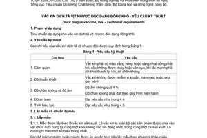 Tiêu chuẩn quốc gia TCVN 3298:2010 về Vắc xin dịch tả vịt nhược độc dạng đông khô - Yêu cầu kỹ thuật