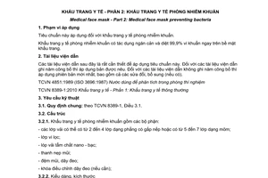 Tiêu chuẩn quốc gia TCVN 8389-2:2010 về Khẩu trang y tế - Phần 2: Khẩu trang y tế phòng nhiễm khuẩn