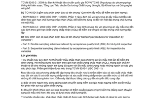 Tiêu chuẩn quốc gia TCVN 8243-2 (ISO 3951-2 : 2006) về Quy trình lấy mẫu để kiểm tra định lượng - Phần 2: Quy định chung đối với phương án lấy mẫu một lần xác định theo giới hạn chất lượng chấp nhận (AQL) để kiểm tra từng lô có các đặc trưng chất lượng độc lập