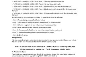 Tiêu chuẩn quốc gia TCVN 6591-2:2008 (ISO 8536-2 : 2001) về Thiết bị truyền dịch dùng trong y tế - Phần 2: Nút chai chứa dịch truyền