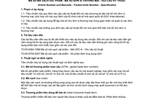 Tiêu chuẩn quốc gia TCVN 6512:2007 (GS1 General Specification) về Mã số mã vạch vật phẩm - Mã số đơn vị thương mại - Yêu cầu kỹ thuật