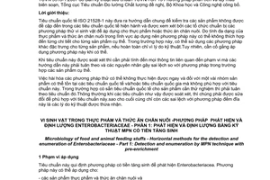 Tiêu chuẩn quốc gia TCVN 5518-1:2007 (ISO 21528-1 : 2004) về Vi sinh vật trong thực phẩm và thức ăn chăn nuôi - Phương pháp  phát hiện và định lượng enterobacteriaceae - Phần 1: Phát hiện và định lượng bằng kỹ thuật mpn có tiền tăng sinh