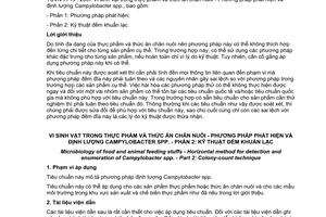 Tiêu chuẩn quốc gia TCVN 7715-2:2007 (ISO 10272-2 : 2006) về Vi sinh vật trong thực phẩm và thức ăn chăn nuôi - Phương pháp phát hiện và định lượng Campylobacter spp - Phần 2: Kỹ thuật đếm khuẩn lạc