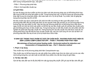Tiêu chuẩn quốc gia TCVN 7715-1:2007 (ISO 10272-1 : 2006) về Vi sinh vật trong thực phẩm và thức ăn chăn nuôi - Phương pháp phát hiện và định lượng Campylobacter spp - Phần 1: Phương pháp phát hiện