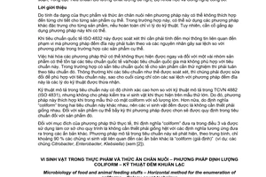 Tiêu chuẩn quốc gia TCVN 6848:2007 (ISO 4832:2007) về Vi sinh vật trong thực phẩm và thức ăn chăn nuôi - Phương pháp định lượng Coliform - Kỹ thuật đếm khuẩn lạc