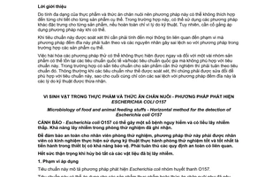 Tiêu chuẩn quốc gia TCVN 7686:2007 (ISO 16654:2001) về Vi sinh vật trong thực phẩm và thức ăn chăn nuôi – Phương pháp phát hiện Escherichia coli O157