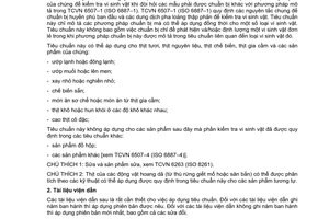 Tiêu chuẩn Việt Nam TCVN 6507-2:2005 (ISO 6887-2 : 2003) về Vi sinh vật trong thực phẩm và thức ăn chăn nuôi - Chuẩn bị mẫu thử, huyền phù ban đầu và các dung dịch pha loãng thập phân để kiểm tra vi sinh vật - Phần 2: Các nguyên tắc cụ thể để chuẩn bị các mẫu thịt và sản phẩm thịt do Bộ Khoa học và Công nghệ ban hành