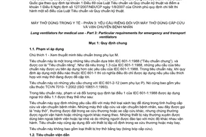 Tiêu chuẩn quốc gia TCVN 7010-3:2002 (ISO 10651-3:1997) về Máy thở dùng trong y tế - Phần 3: Yêu cầu riêng đối với máy thở dùng cấp cứu và vận chuyển bệnh nhân