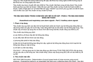Tiêu chuẩn quốc gia TCVN 7009-2:2002 (ISO 9703-2:1994) về Tín hiệu báo động trong chăm sóc gây mê và hô hấp - Phần 2: Tín hiệu báo động bằng âm thanh
