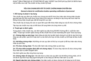 Tiêu chuẩn quốc gia TCVN 5959:1995 (EN 45013:1989) về Yêu cầu chung đối với tổ chức chứng nhận chuyên gia