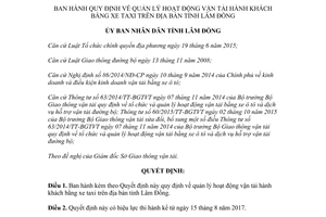 Quyết định 42/2017/QĐ-UBND quản lý hoạt động vận tải hành khách bằng xe taxi Lâm Đồng