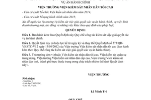 Quyết định 282/QĐ-VKSTC 2017 Quy chế công tác kiểm sát việc giải quyết các vụ án hành chính