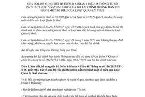 Thông tư 79/2017/TT-BTC sửa đổi Thông tư 156/2013/TT-BTC hướng dẫn Luật Quản lý thuế