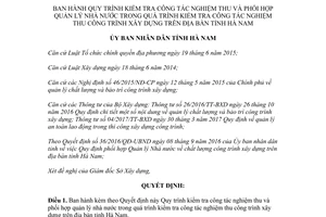 Quyết định 1178/QĐ-UBND 2017 kiểm tra công tác nghiệm thu quản lý công trình xây dựng Hà Nam