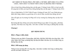 Thông tư 26/2017/TT-BGTVT trang phục phù hiệu cấp hiệu biển hiệu Cảng vụ đường thủy nội địa