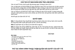 Quyết định 1714/QĐ-UBND 2017 thủ tục hành chính mới sửa đổi thẩm quyền Sở Y tế Lâm Đồng