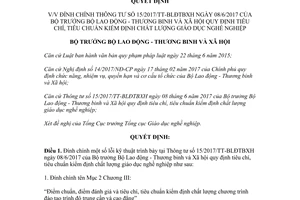 Quyết định 1229/QĐ-BLĐTBXH 2017 đính chính 15/2017/TT-BLĐTBXH chất lượng giáo dục nghề nghiệp