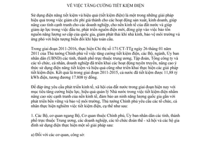 Chỉ thị 34/CT-TTg 2017 về tăng cường tiết kiệm điện Quốc gia