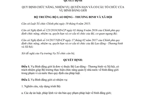 Quyết định 1246/QĐ-LĐTBXH 2017 chức năng nhiệm vụ quyền hạn cơ cấu tổ chức Vụ Bình đẳng giới