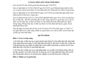 Quyết định 24/2017/QĐ-UBND vị trí chức năng quyền hạn cơ cấu Sở Giáo dục Đào tạo Vĩnh Phúc