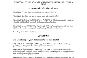 Quyết định 24/2017/QĐ-UBND bãi bỏ Quyết định của Ủy ban nhân dân Hà Nam