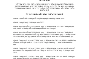 Quyết định 57/2017/QĐ-UBND sửa đổi 30/2017/QĐ-UBND giá dịch vụ trông giữ xe Huế