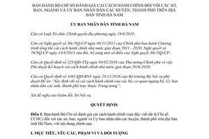 Quyết định 1180/QĐ-UBND 2017 Bộ Chỉ số đánh giá cải cách hành chính sở ban ngành Hà Nam