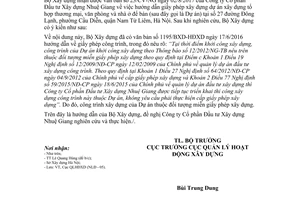 Công văn 115/BXD-HĐXD 2017 hướng dẫn giấy phép xây dựng công trình