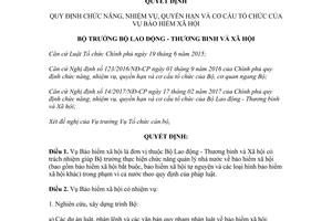 Quyết định 1188/QĐ-LĐTBXH 2017 chức năng nhiệm vụ quyền hạn cơ cấu Vụ Bảo hiểm xã hội