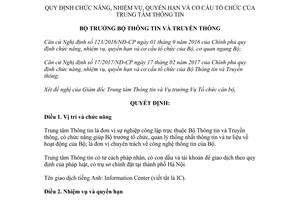Quyết định 1355/QĐ-BTTTT 2017 quy định chức năng quyền hạn cơ cấu tổ chức Trung tâm Thông tin